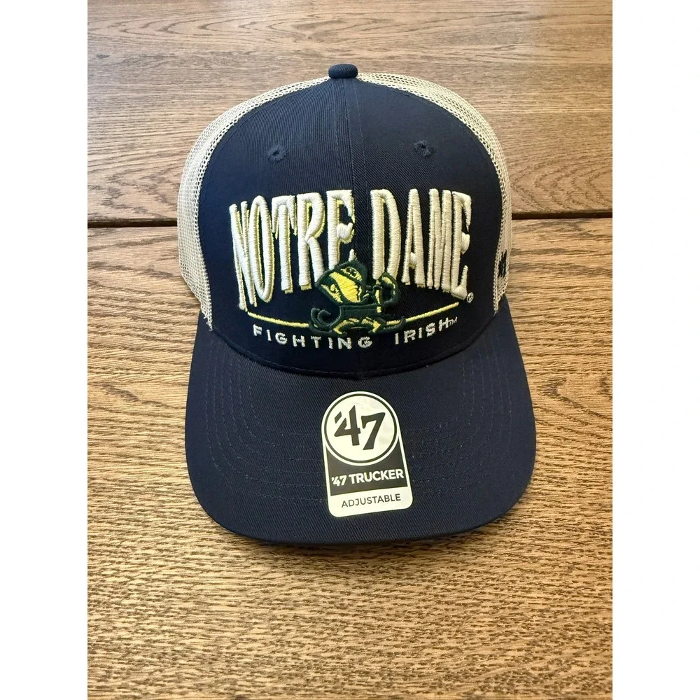 47 Brand Notre Dame Fighting Irish Trucker Hat Navy Blue Tan Snapback NWT